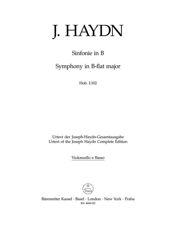 Haydn, Joseph Londoner Sinfonie&nbsp;&nbsp;: Hob.I:102&nbsp;&nbsp;Stimme(n), Urtextausgabe Vc/KB