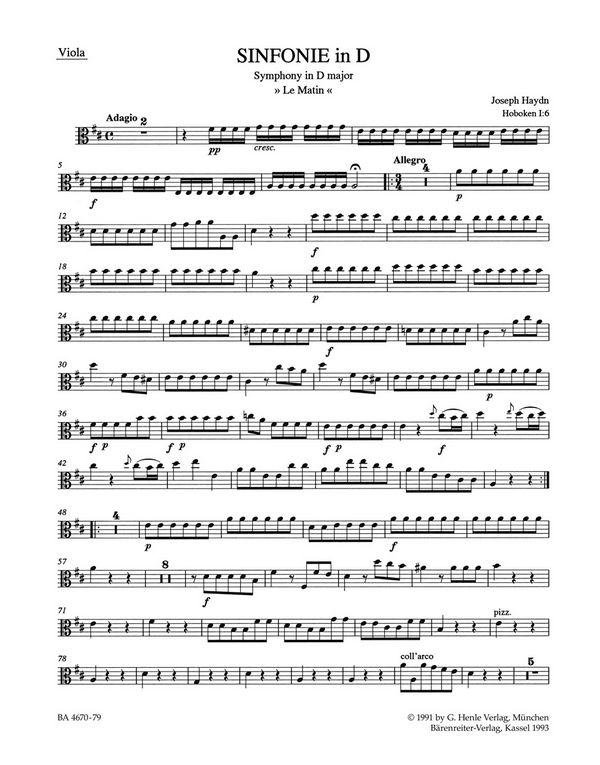 Sinfonie D-Dur Hob.I:6&nbsp;&nbsp;für Orchester&nbsp;&nbsp;Viola
