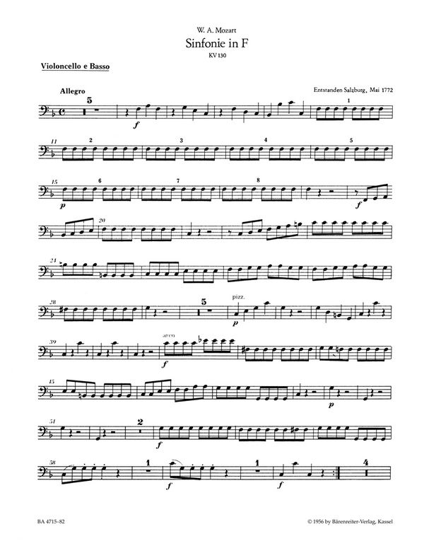 Sinfonie&nbsp;&nbsp;: KV 130&nbsp;&nbsp;Stimme(n), Urtextausgabe Vc/KB