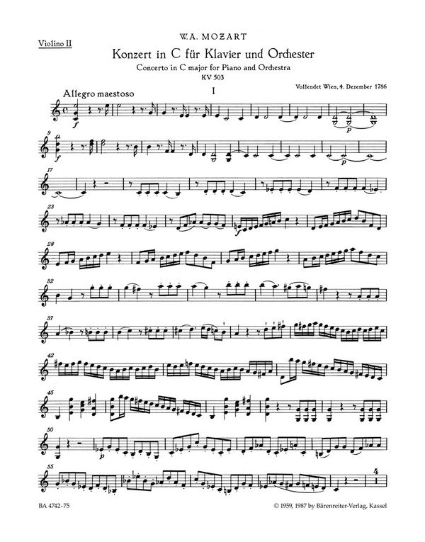 Konzert&nbsp;&nbsp;: KV 503&nbsp;&nbsp;Stimme(n), Urtextausgabe V2