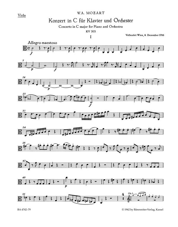 Konzert&nbsp;&nbsp;: KV 503&nbsp;&nbsp;Stimme(n), Urtextausgabe Va