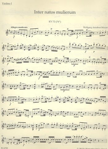 Inter natos mulierum KV72 (KV74f)&nbsp;&nbsp;für gem Chor und Orchester&nbsp;&nbsp;Violine 1