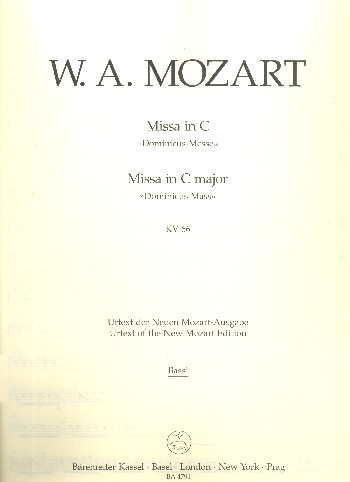 Messe C-Dur KV66&nbsp;&nbsp;für Soli, gem Chor und Orchester&nbsp;&nbsp;Violoncello/Kontrabass/Fagott