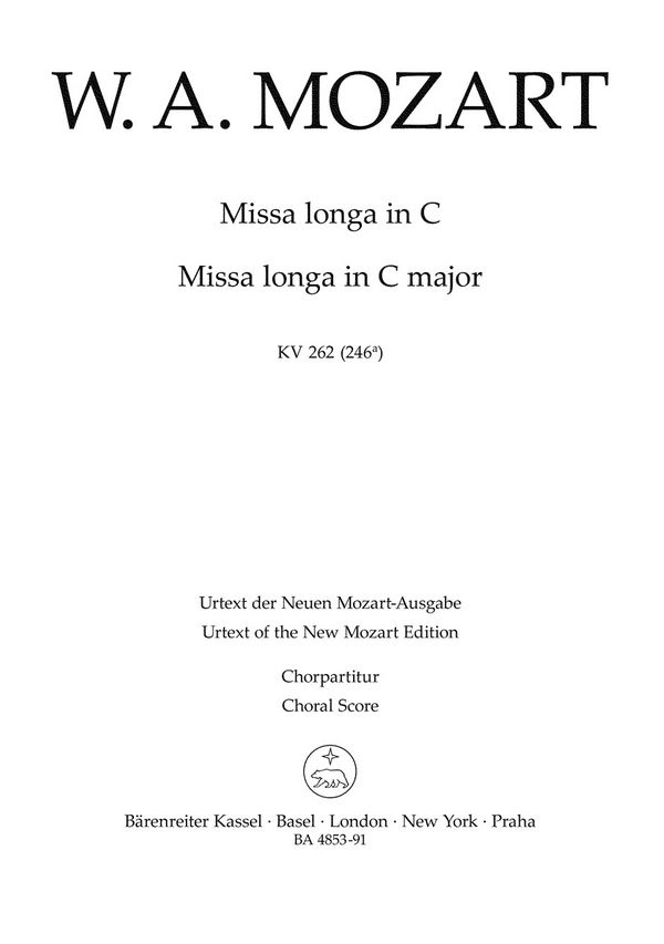 Missa longa&nbsp;&nbsp;: KV 262 (246a)&nbsp;&nbsp;Chorpartitur, Urtextausgabe GemCh-SATB