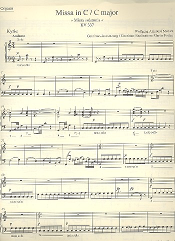 Missa solemnis KV337&nbsp;&nbsp;für Soli, gem Chor und Orchester&nbsp;&nbsp;Orgel