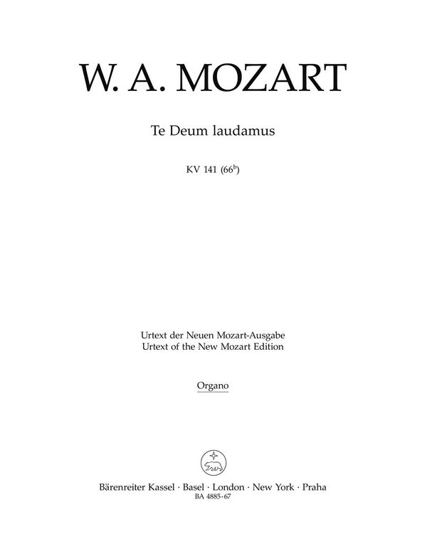 Te deum laudamus KV141&nbsp;&nbsp;für Chor und Orchester&nbsp;&nbsp;Orgel