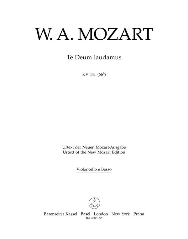 Te Deum laudamus KV141&nbsp;&nbsp;für Chor und Orchester&nbsp;&nbsp;Cello / Bass