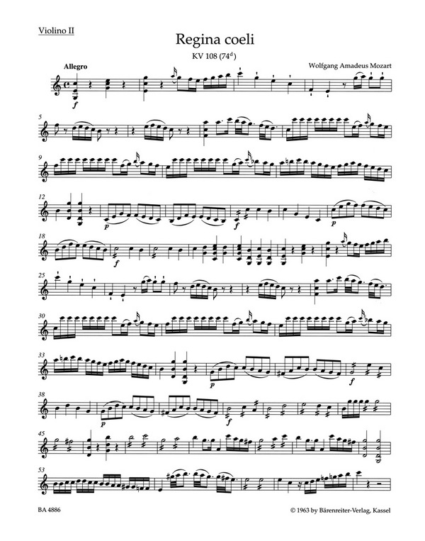 Regina coeli KV108 (KV74d) &nbsp;&nbsp;für Sopran solo, gem Chor und Orchester&nbsp;&nbsp;Violine 2