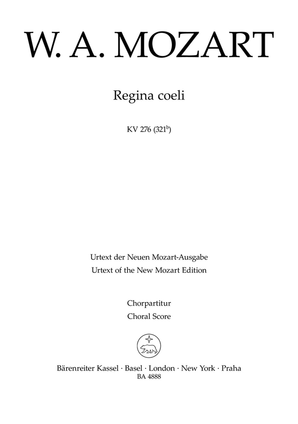 Regina coeli&nbsp;&nbsp;: KV 276 (321b)&nbsp;&nbsp;Chorpartitur, Urtextausgabe GemCh-SATB