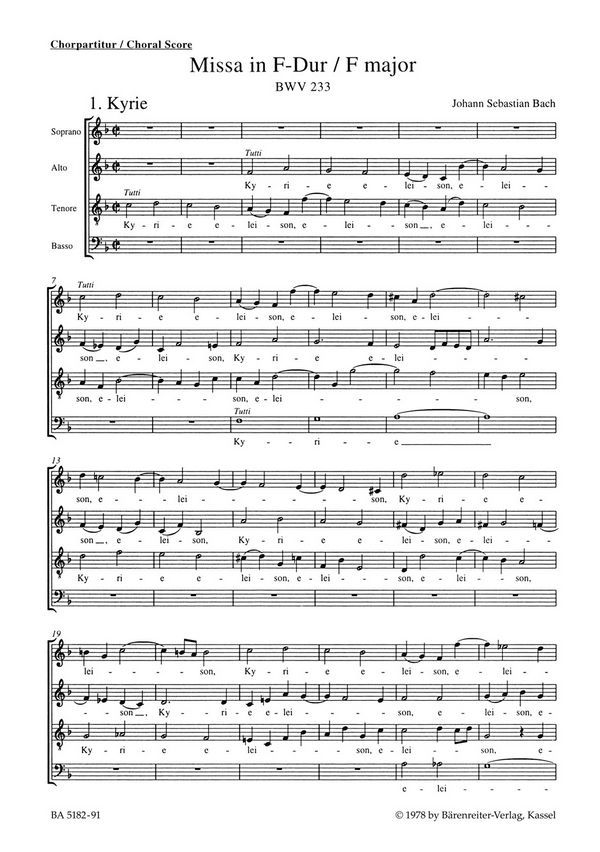 Missa&nbsp;&nbsp;: BWV 233&nbsp;&nbsp;Chorpartitur, Urtextausgabe GemCh-SATB