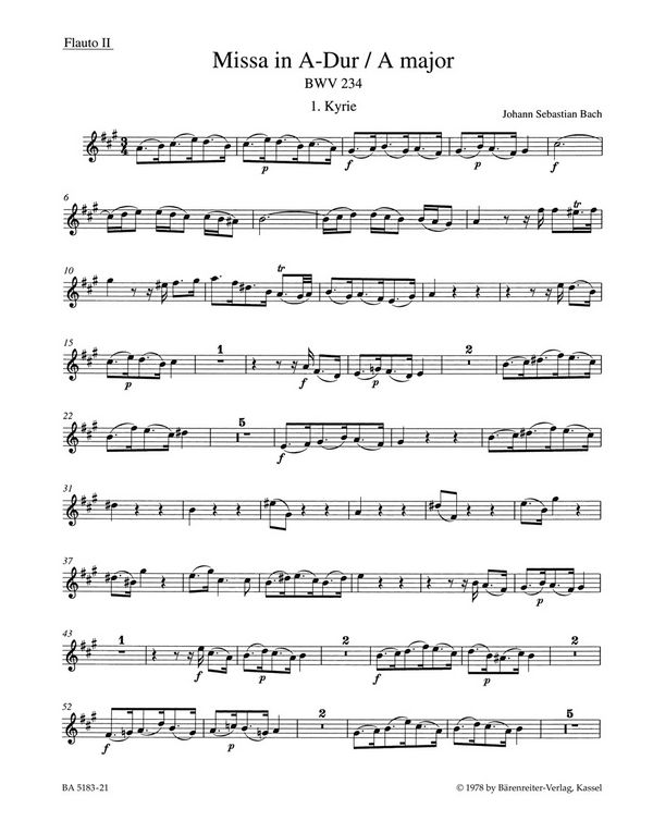 Missa&nbsp;&nbsp;: BWV 234&nbsp;&nbsp;Stimme(n), Urtextausgabe Fl2