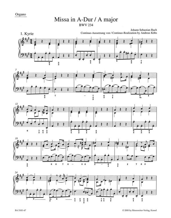 Missa&nbsp;&nbsp;: BWV 234&nbsp;&nbsp;Stimme(n), Urtextausgabe Bc/Org
