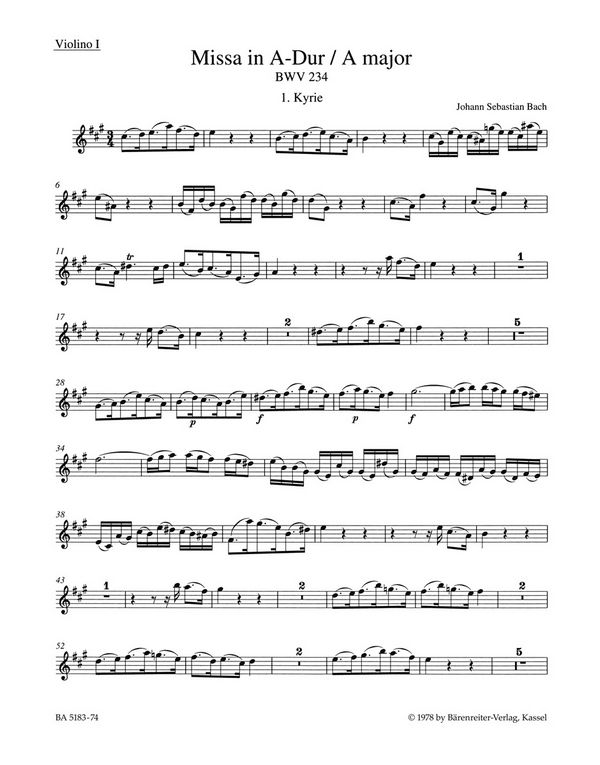 Missa&nbsp;&nbsp;: BWV 234&nbsp;&nbsp;Stimme(n), Urtextausgabe V1