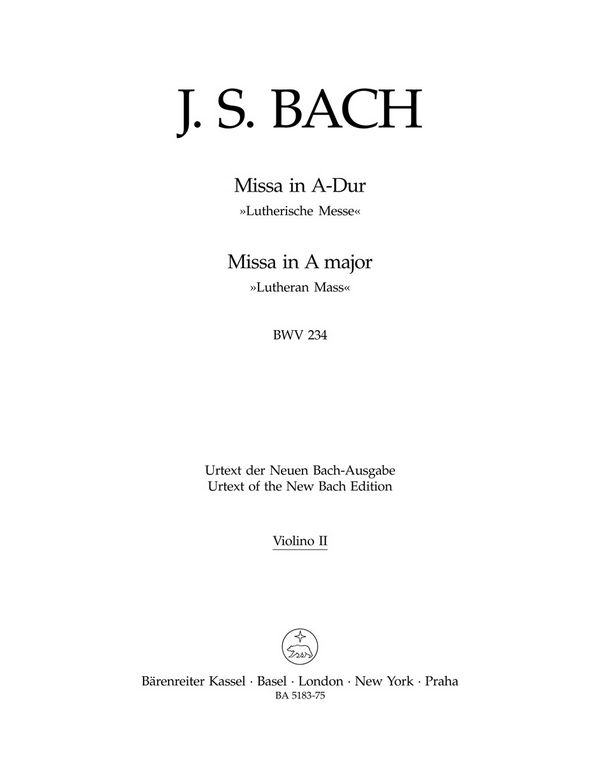 Missa&nbsp;&nbsp;: BWV 234&nbsp;&nbsp;Stimme(n), Urtextausgabe V2