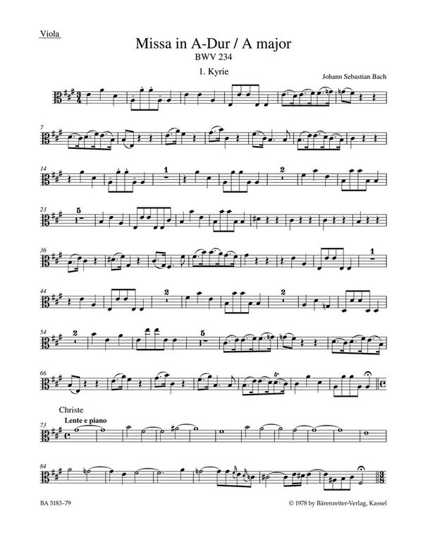 Missa&nbsp;&nbsp;: BWV 234&nbsp;&nbsp;Stimme(n), Urtextausgabe Va