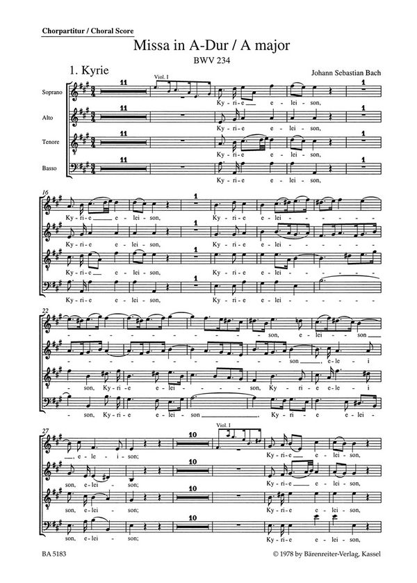 Missa&nbsp;&nbsp;: BWV 234&nbsp;&nbsp;Chorpartitur, Urtextausgabe GemCh-SATB