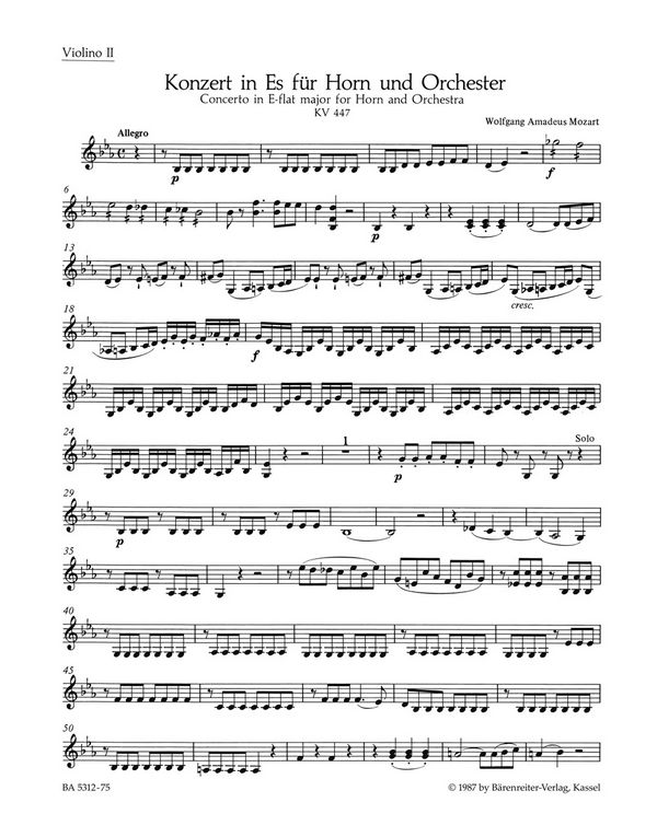 Konzert Es-Dur Nr.3 KV447&nbsp;&nbsp;für Horn und Orchester&nbsp;&nbsp;Violine 2