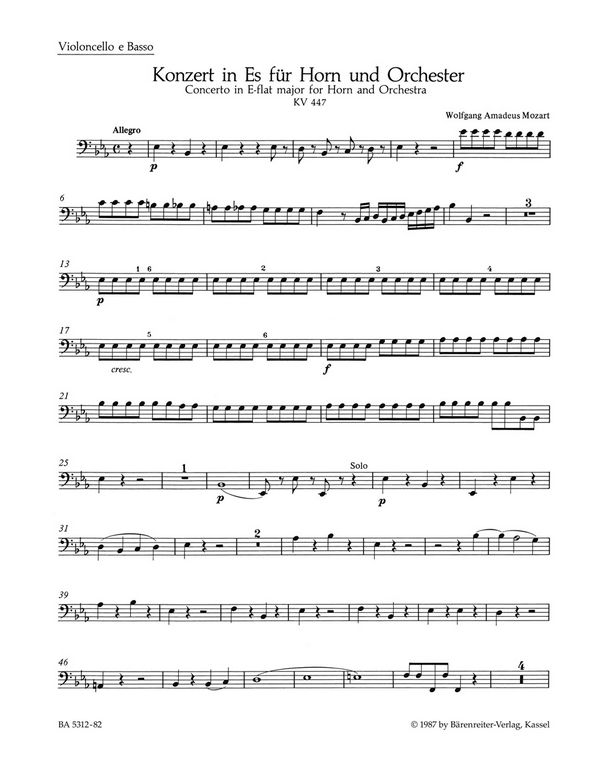 Konzert Es-Dur Nr.3 KV447&nbsp;&nbsp;für Horn und Orchester&nbsp;&nbsp;Violoncello/Kontrabass