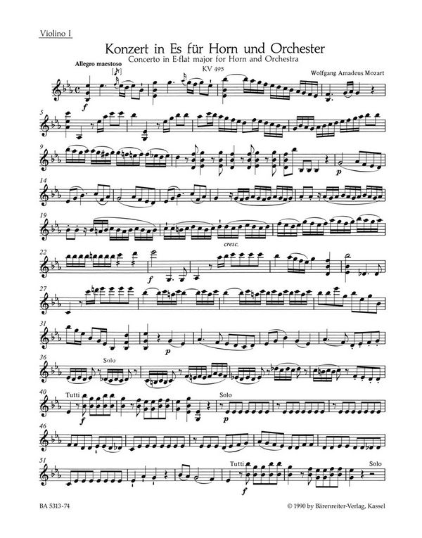Konzert Es-Dur Nr.4 KV495 für Horn&nbsp;&nbsp;und Orchester&nbsp;&nbsp;Violine 1