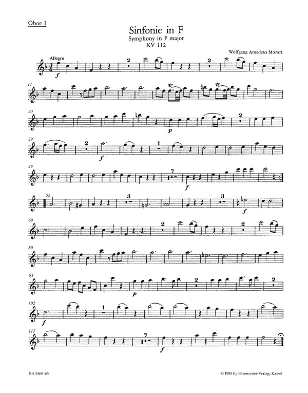 Sinfonie&nbsp;&nbsp;: KV 112&nbsp;&nbsp;Harmoniestimmen, Urtextausgabe 2 Ob/2 Hn