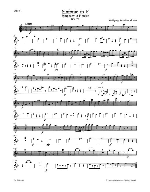 Sinfonie&nbsp;&nbsp;: KV 75&nbsp;&nbsp;Harmoniestimmen, Urtextausgabe 2 Ob/2 Hn
