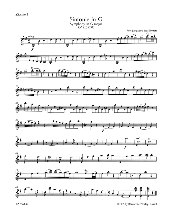 Sinfonie&nbsp;&nbsp;: KV 110(75b)&nbsp;&nbsp;Stimme(n), Urtextausgabe V1