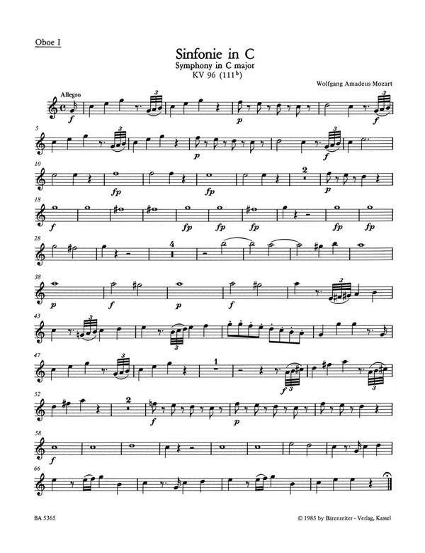 Sinfonie&nbsp;&nbsp;: KV 96(111b)&nbsp;&nbsp;Harmoniestimmen, Urtextausgabe 2 Ob/2 Hn/2 Trp-Cl/Pk
