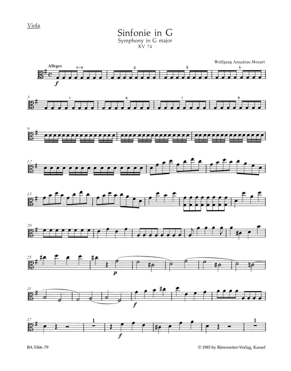 Sinfonie G-Dur Nr.10 KV74 für Orchester&nbsp;&nbsp;Viola&nbsp;&nbsp;