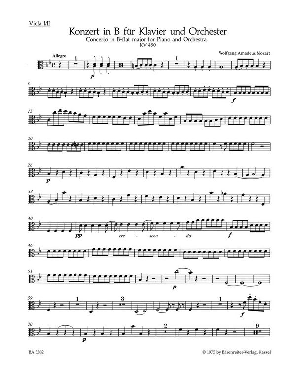 Konzert&nbsp;&nbsp;: KV 450&nbsp;&nbsp;Stimme(n), Urtextausgabe Va1/2