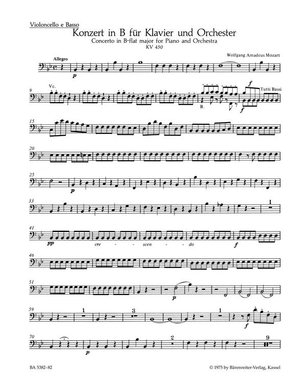 Konzert&nbsp;&nbsp;: KV 450&nbsp;&nbsp;Stimme(n), Urtextausgabe Vc/KB
