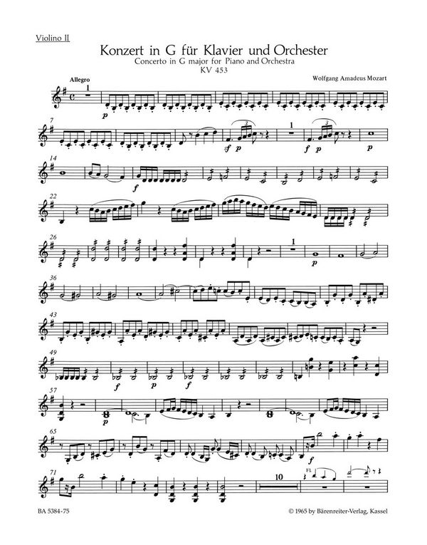 Konzert G-Dur Nr.17 KV453&nbsp;&nbsp;für Klavier und Orchester&nbsp;&nbsp;Violine 2