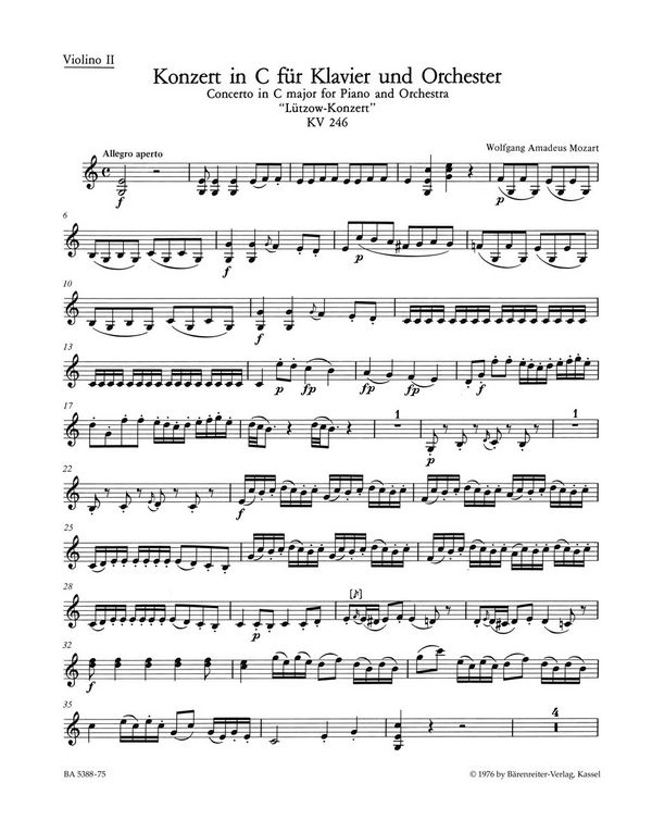 Konzert&nbsp;&nbsp;: KV 246&nbsp;&nbsp;Stimme(n), Urtextausgabe V2
