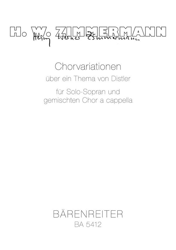 Chorvariationen über ein Thema von Hugo Dist  :  Chorpartitur Gemch: SMezA/T/Bar/B