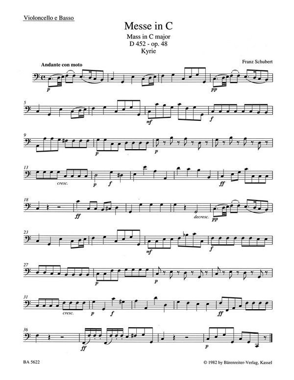 Messe C-Dur op.48 D452&nbsp;&nbsp;für Soli, gem Chor, Orchester und Orgel&nbsp;&nbsp;Violoncello/Kontrabass