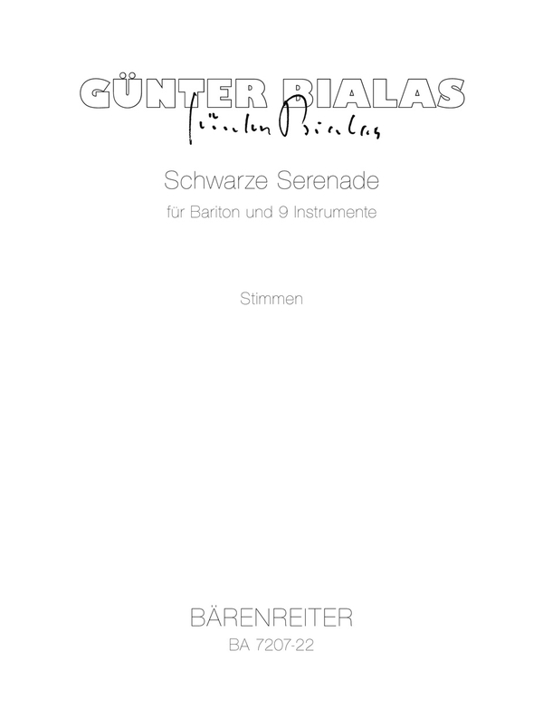 Schwarze Serenade  für Bariton und 9 Instrumente  Stimmensatz Klar/Klar-B/Hn/Fag/2 V/Va/Vc/KB/Klav