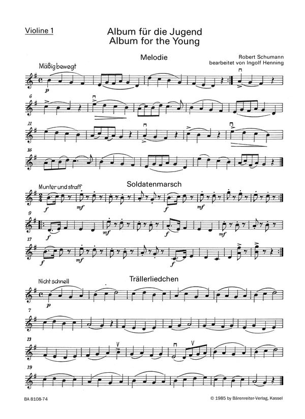 Schumann, Robert&nbsp;&nbsp;Album für die Jugend. Auswahl für Streichtrio op. 68&nbsp;&nbsp;