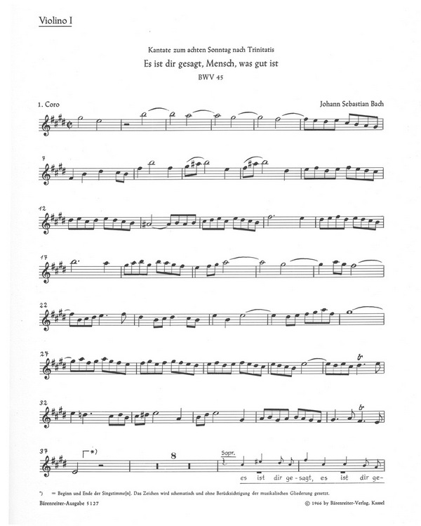Es ist dir gesagt Mensch was gut ist&nbsp;&nbsp;Kantate Nr.45 BWV45&nbsp;&nbsp;Violine 1