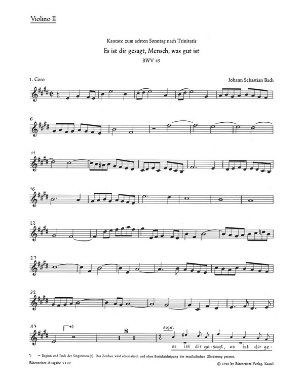 Es ist dir gesagt Mensch was gut ist&nbsp;&nbsp;Kantate Nr.45 BWV45&nbsp;&nbsp;Violine 2