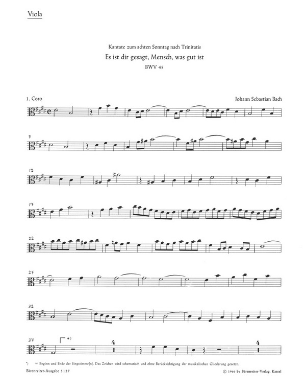 Es ist dir gesagt Mensch was gut ist&nbsp;&nbsp;Kantate Nr.45 BWV45&nbsp;&nbsp;Viola