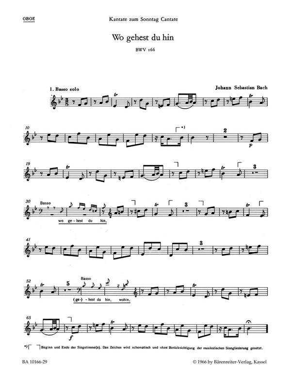 Wo gehest du hin?&nbsp;&nbsp;Kantate zum Sonntag Cantate BWV 166&nbsp;&nbsp;Stimme(n), Urtextausgabe Ob
