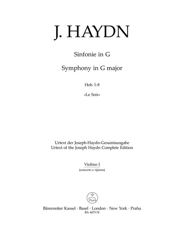 Haydn, Joseph Sinfonie&nbsp;&nbsp;Die Stimme enthält auch die Solo-Partien Hob.I:8&nbsp;&nbsp;Stimme(n), Urtextausgabe V1