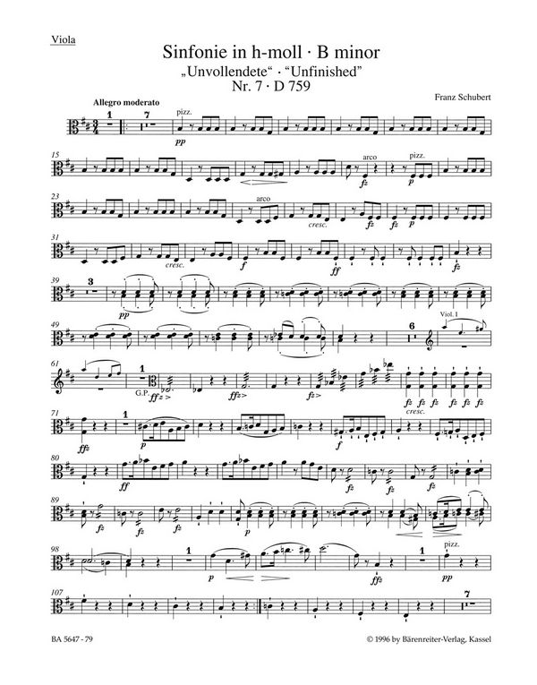 Sinfonie h-Moll D759&nbsp;&nbsp;für Orchester&nbsp;&nbsp;Viola