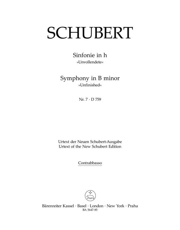 Sinfonie h-Moll Nr.7 D759&nbsp;&nbsp;für Orchester&nbsp;&nbsp;Kontrabass