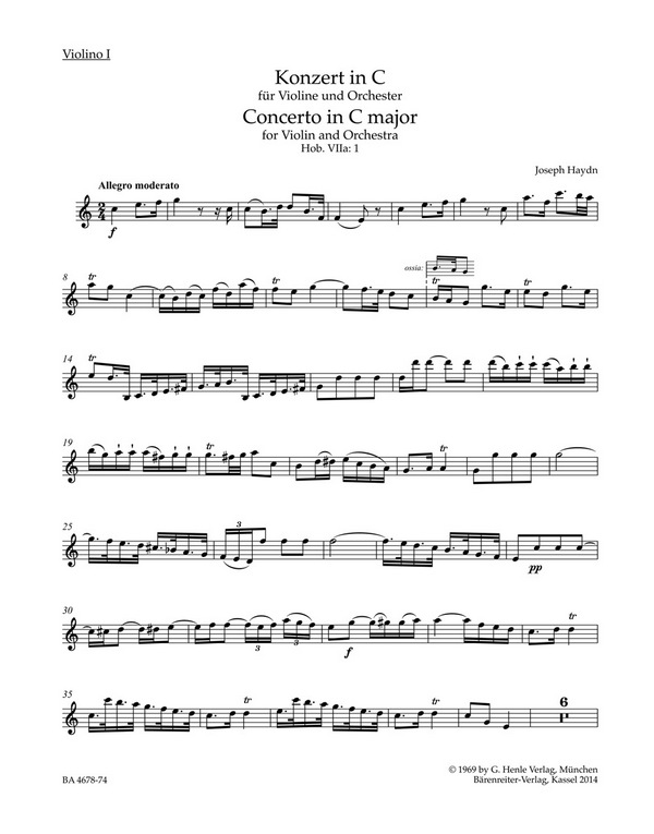 Konzert C-Dur Hob.VIIa:1&nbsp;&nbsp;für Violine und Orchester&nbsp;&nbsp;Violine 1