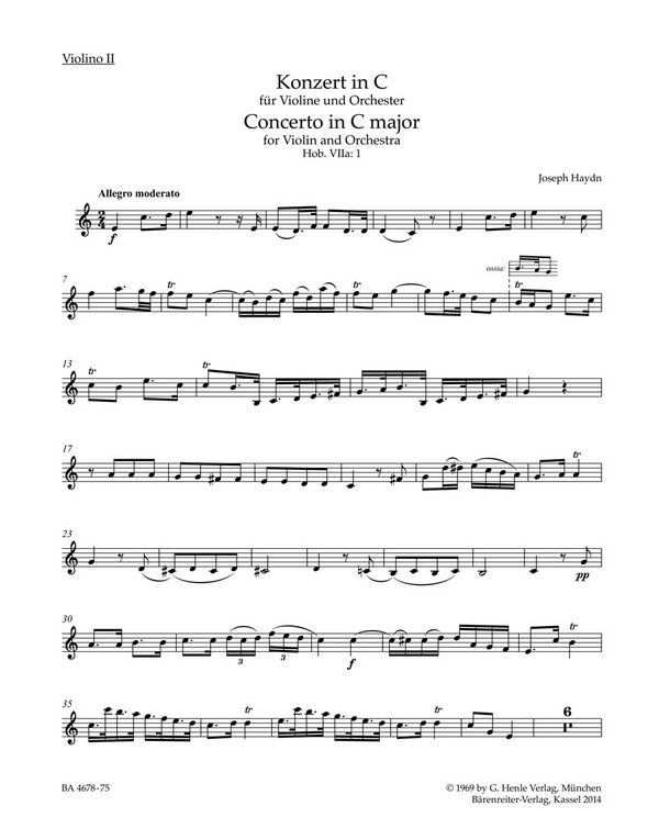 Konzert C-Dur Hob.VIIa:1&nbsp;&nbsp;für Violine und Orchester&nbsp;&nbsp;Violine 2