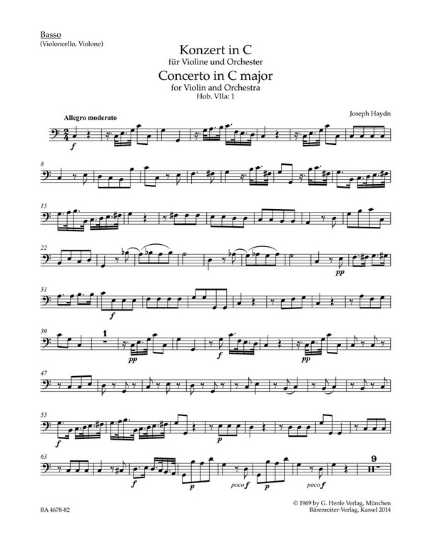 Konzert C-Dur Hob.VIIa:1&nbsp;&nbsp;für Violine und Orchester&nbsp;&nbsp;Cello / Bass