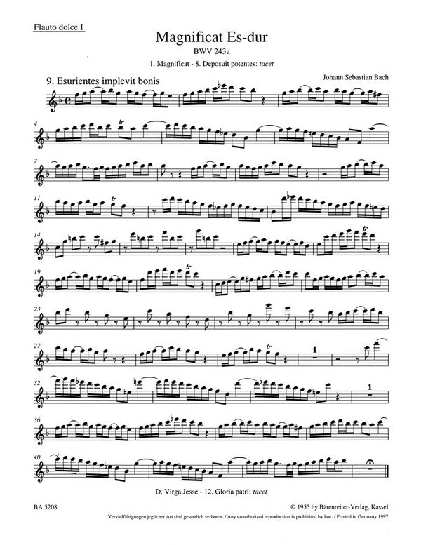 Magnificat Es-Dur BWV243a (Erstfassung)&nbsp;&nbsp;für Soli, gem Chor und Orchester&nbsp;&nbsp;Harmoniestimmen