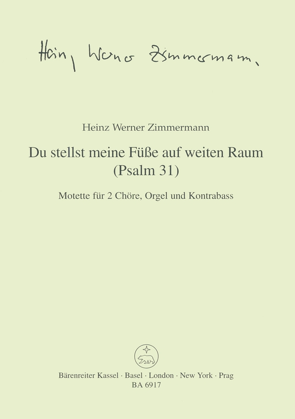Du stellst meine Füsse auf weiten Raum  für 2 gem Chöre, Kontrabass und Orgel  Partitur,  Archivkopie