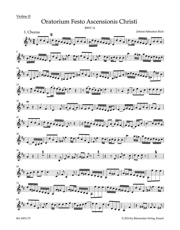 Himmelfahrts-Oratorium BWV 11&nbsp;&nbsp;für Soli, gem Chor und Orchester&nbsp;&nbsp;Violine 2