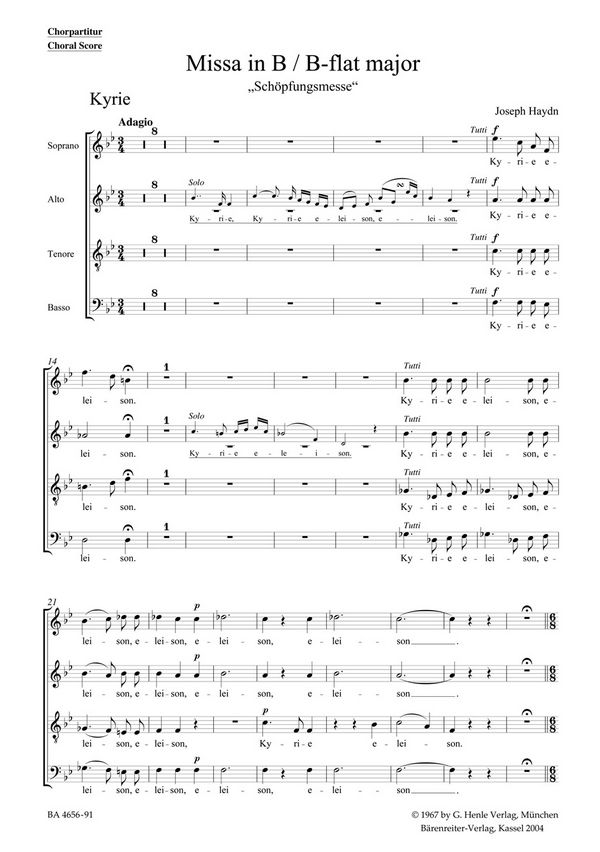 Schöpfungsmesse Hob.XXII:13&nbsp;&nbsp;für Soli, gem Chor und Orchester&nbsp;&nbsp;Chorpartitur